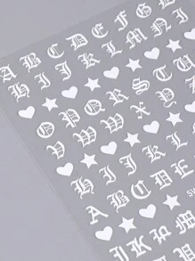 5张哥特风美甲贴纸，复古字体英文字母，黑白金星心纹身图案，DIY美甲装饰配件，美甲用品 - 彩色 - 查看 5