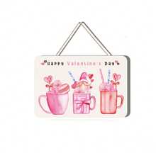 1入情人節木製掛飾粉紅心形設計,適用於裝飾餐廳、酒吧、臥室和派對,節日裝飾和情人節禮物的絕佳選擇（附送一條繩子） - 粉色 - 查看 1