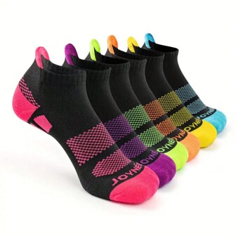 6 Pairs Women Sports Multicolored Low Cut Socks With Arch Support & Cushioned Sole, All Sizes, Comfortable & Soft, Suitable For Running, Jogging, Fitness, Hiking, Cycling, Gym And Daily Life At Home., Fall