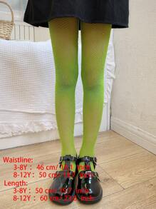 1 件儿童绿色水钻闪亮超薄网眼连裤袜，适合日常穿着