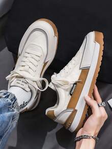 男士休閒綁帶厚底運動鞋,透氣四季鞋,適用於工作和運動 - 米色 - 查看 3