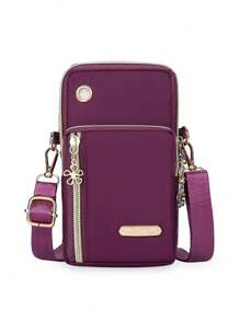 1入女士迷你紫色斜背電話包,時尚尼龍肩袋,休閒手提包和小錢包 - 紫色 - 查看 9