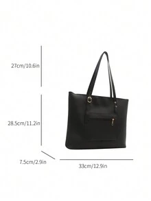 歐美復古pu休閑大容量手提袋,女式,可當肩袋或跨境行李使用 - 黑色 - 查看 6