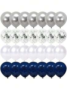 20pcs 12inch Navy Blue And Silver Confetti Balloons White Faux Pearl And Silver Metallic Chrome Party Balloons Set For Birthday Bride Anniversary Wedding Engagement Graduation Party Decorations, Back To School Valentine Day