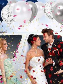 20 个 12 英寸海军蓝和银色五彩纸屑气球白色仿珍珠和银色金属镀铬派对气球套装，适用于生日新娘周年纪念婚礼订婚毕业派对装饰、返校情人节 - 彩色 - 查看 5