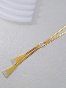 18k鍍金純鈦鋼心形方形墜子項鍊,鑲有小鑽石,波西米亞風格女士日常配飾 - 金黃色 - 查看 3