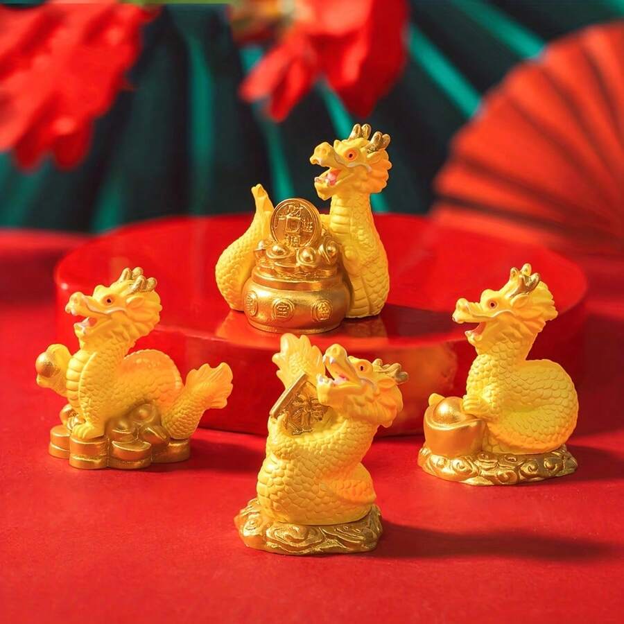 4pcs Năm mới Rồng Đồ trang trí , Creative Cung hoàng đạo Vàng Rồng Búp bê DIY Đồ trang trí , Ô tô/xe hơi Bàn làm việc Rồng Đồ trang trí , Vàng Rồng Đồ trang trí , Rồng Năm mới Trang trí , Lễ hội mùa Xuân Trang trí , Âm lịch Mới Đồ trang trí - Vàng - Xem 1
