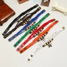 新款复古编织蝴蝶设计吊坠牛皮手链带，独特个性化学生珠宝 - 蝴蝶型 - 查看 2