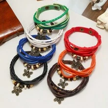 新款复古编织蝴蝶设计吊坠牛皮手链带，独特个性化学生珠宝 - 蝴蝶型 - 查看 3