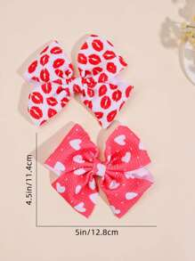5入組情人節兒童髮夾,配有蝴蝶結設計的女孩髮飾 - 彩色 - 查看 4