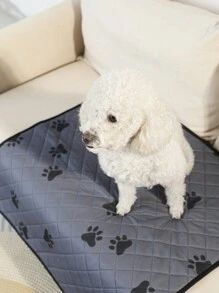 1pc Random Light/Dark Gray Color Paw Printed Square Breathable Waterproof Pet Mat Suitable For Cats And Dogs Of All Sizes, Can Be Used As Sleeping Mat And Pee Pad For Winter - Grey - View 2