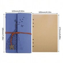 1set Creative Japanese & Korean Style A6 Notebook With Skirt Girl & Butterfly Pendant, Ring Binder, Planner, Vintage Stationery Leather Cover Blank Loose-Leaf Inner Pages - Orange - View 2