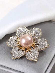 1款迷人的鋅合金鑲鑽&仿珍珠花卉設計女士胸針,日常裝飾佳品 - 金色 - 查看 2