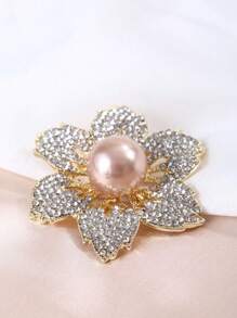 1款迷人的鋅合金鑲鑽&仿珍珠花卉設計女士胸針,日常裝飾佳品 - 金色 - 查看 6