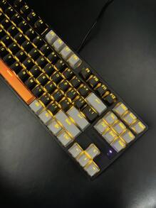 EMXAM 1pc Black, Grey, Orange Color Block Mechanical Keyboard With Blue Switch And Backlit - Multicolor - View 6