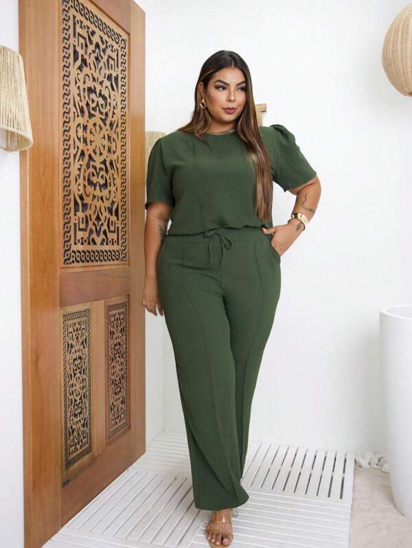 Conjunto Feminino Plus Size Pantalona E Blusinha Premium Elegante