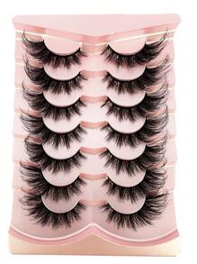 HBZGTLAD 7對貓眼3d人造水貂毛睫毛,具捲曲和飄逸效果,自然蓬鬆柔軟的假睫毛 - 眼尾拉長款 - 查看 2