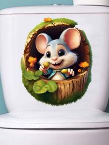 Creative Cute Squirrel 3d Hole & Tree Stump Design Self-Adhesive Sticker For Toilet, Bathroom Wall Decoration - Multicolor - View 3