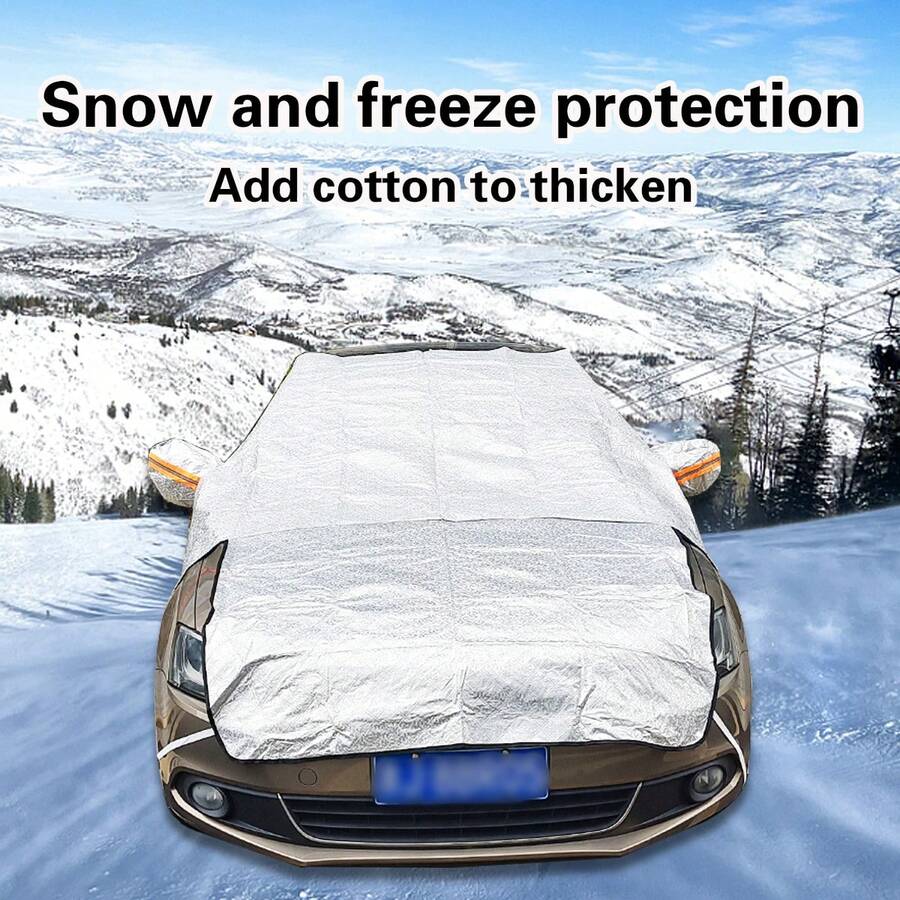 1pc Car Half Cover Winter Vehicle Cover Frost Guard Sun & Rain Proof Thicken Universal Front Windshield Cover - Silver - View 1