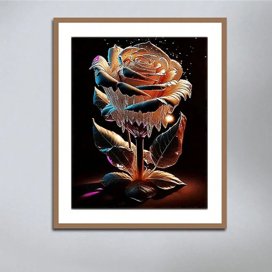 1入組diy鑽石畫,玫瑰花滿圓鑽石馬賽克花卉幻想家居裝飾 - 彩色 - 查看 1