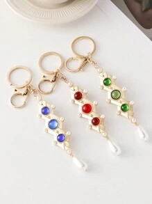 1 件波西米亞風格長寶石鑰匙圈胸針霧面金色效果鑰匙圈包吊墜兩用 - 彩色 - 查看 2