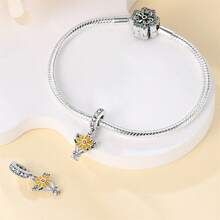 1 件純銀治癒花園花束設計吊墜,帶珠子,適合手鍊/項鍊,原創魅力設計,新年禮物 - 銀色 - 查看 3