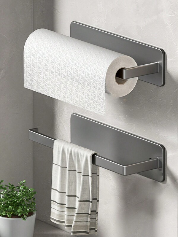 2pcs/1pc Kitchen Storage Rack, Simple Iron Frame, Hanging Wall Mounted, Suitable For Rolling Paper, Cloth, Cling Film, Mug, Brush, Small Tools, Bathroom, Refrigerator, Cabinet Door, Bathroom Cabinet Door, Wine Cabinet,Mother's Day,Gift For My Mother,Back To School Supplies, Back To School Season Supplies