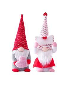 1pc Valentine'S Day Heart Shaped No-Face Plush Toy With Red Knitted Hat & Love Letter Envelope Design, Cute Bedroom/Bedside/Desktop Decoration (For Men/Women) - Multicolor - View 7