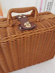 Handmade Woven Pastoral Style Gift Box Storage Case For Cosmetics, Jewelry, Small Items And Wedding Favors - Brown - View 10