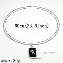 1pc New Arrival Stainless Steel Chain Double-Sided 12 Constellation Necklace With Laser-Cut Design And Hip-Hop Silver Pendant Card Necklace - Sagittarius - View 4
