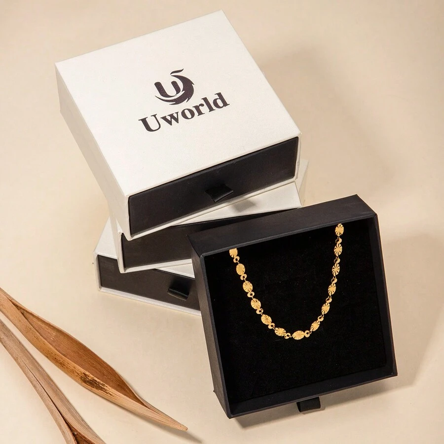 1 件 18k 鍍金簡約設計橢圓形圓盤鏈項鍊帶禮盒套裝 - 彩色 - 查看 1