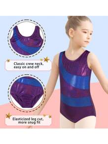 Young Girl Gymnastics Sparkly Glittering Colorful Colors Crease-Resistant Material With Lining Activewear Leotards - Purple - View 4