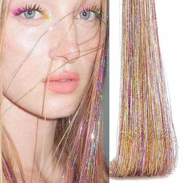 18 Pcs Clip In Hair Tinsel 20 Inch Glitter Tinsel Hair Extensions Kit