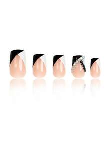 Y2k升級您的造型24入組粉色方形指甲時尚珠寶套裝,法式鍊條和水晶裝飾,優雅,時尚,甜美,可愛,豪華,閃亮,可穿戴,可拆卸假指甲貼,適合假期,派對,約會,日常穿著,帶有24顆果凍軟糖和一個文件 - 藕粉色 - 查看 4