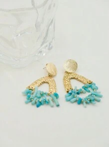 1pair Fashionable Personalized Bohemian Style Earrings With Stainless Steel Gold-Plated Frame And Blue Acrylic Triangle Pendant, Suitable As Daily Wear And Festival Gift For Women - Blue - View 2