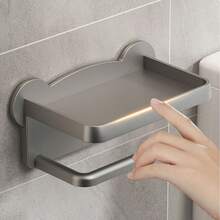 1 件壁掛式浴室紙巾架,衛生紙捲盒,紙巾架,附置物架,無需鑽孔 - 灰色 - 查看 4