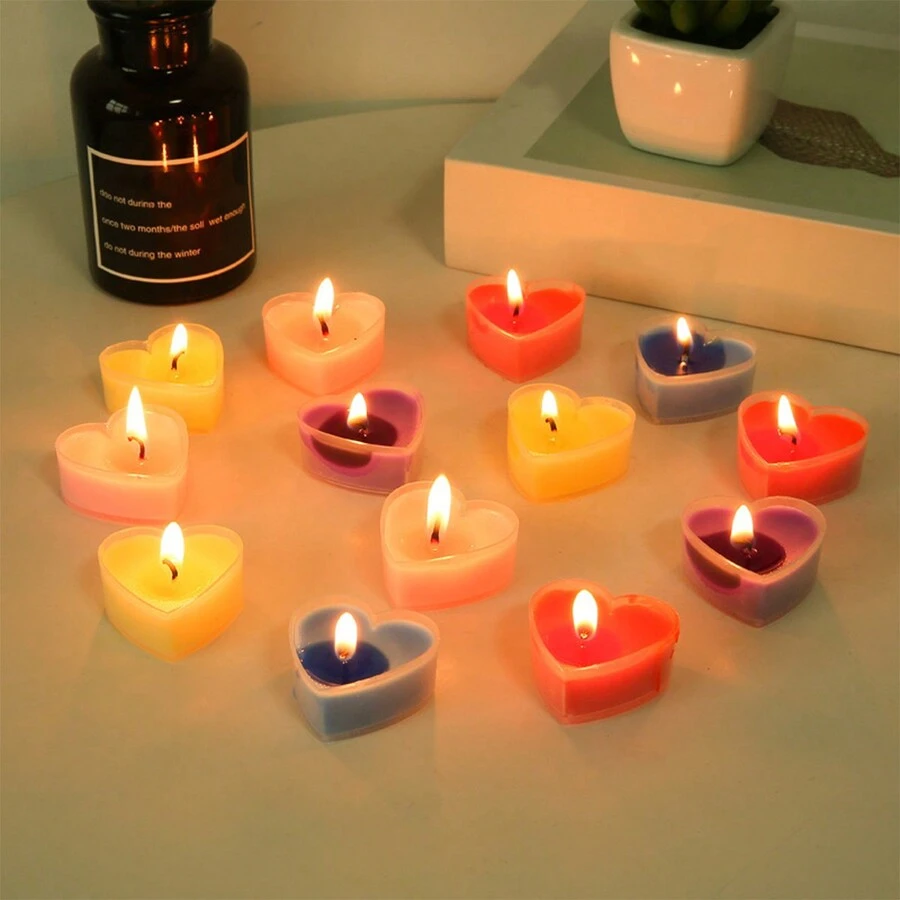 9pcs Valentine'S Day Heart Shaped Candle Romantic Decoration Creative Gift For Birthday, Party, Wedding Decor - Blue - View 1
