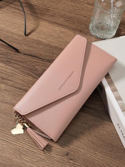 SOUTHLAND&KANGAROO Cartera vintage con diseño de carta, corazón y borla, de gran capacidad, con cremallera, para tarjetas de crédito y efectivo, perfecta como regalo para mujeres, trabajadores de oficina, estudiantes universitarios, día del maestro, vuelta al cole, aniversario, cumpleaños, en color rosa intenso.