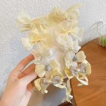 女孩髮夾,秋冬款頭戴花朵,嬰兒女孩蝴蝶結髮飾品,髮箍,女孩裝飾品 - 黃色 - 查看 2