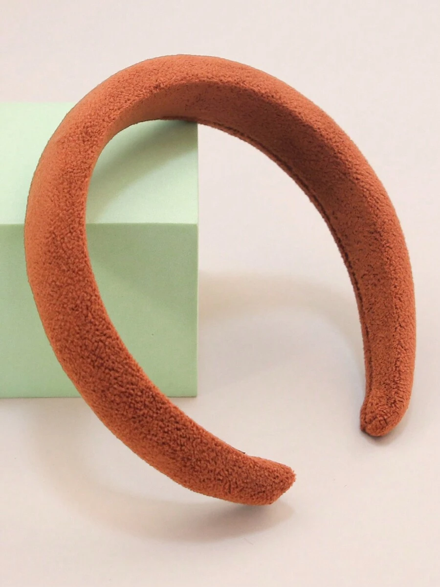 1 Pieza Diadema De Tela De Felpa Corta Cálida Para Niñas Con Diseño Sólido De Invierno, Banda Para La Cabeza Antideslizante Con Una Corona Alta Y Ajuste Holgado Para Uso Diario - Marrón - Ver 1