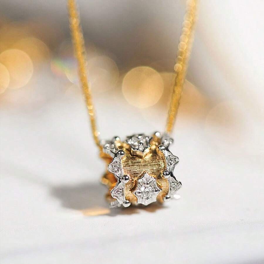 Women's Luxury Gold Plated Pull Through Style Pendant Romantic Exquisite Carved Flower Design Necklace - Gold - View 1