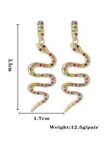 1對復古歐美風格多色鑽石蛇形設計耳環,女性日常使用 - 金黃色 - 查看 4