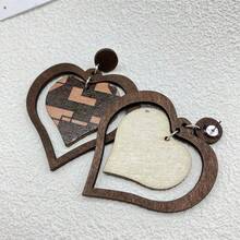 1 对时尚夸张长耳环，几何曲线，渐变色，印花图案，木质吊坠心形镂空装饰，旅行度假珠宝，个性化时尚节日礼物，适合女性日常穿着 - 02# - 查看 6