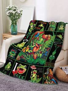 1pc Frog Printed Modern Polyester Flannel Square Blanket Suitable For Living Room, Bedroom - Multicolor - View 5
