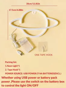 1pc Led Planet Shaped Neon Light With Hook, USB And Battery Powered Saturn Shaped Design Neon Sign Light, Suitable For Table,Bedroom,Wall, Party,Student Dormitories,Game Room,Wedding Decoration, Birthday Gifts For Friends - Multicolor - View 11