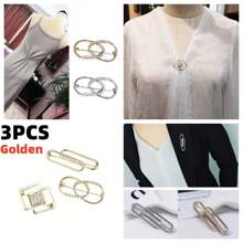 3pcs Gold-Tone Fashionable Geometric Women's Brooch Waist Pin Set, Adaptable Chest Jewelry Set, Dress Waist Pin, Anti-Slip Brooch, Hidden Clasp Pin, Diy Clothing Decoration, Wedding Dress Decoration, Party Dress Decoration - Gold - View 1