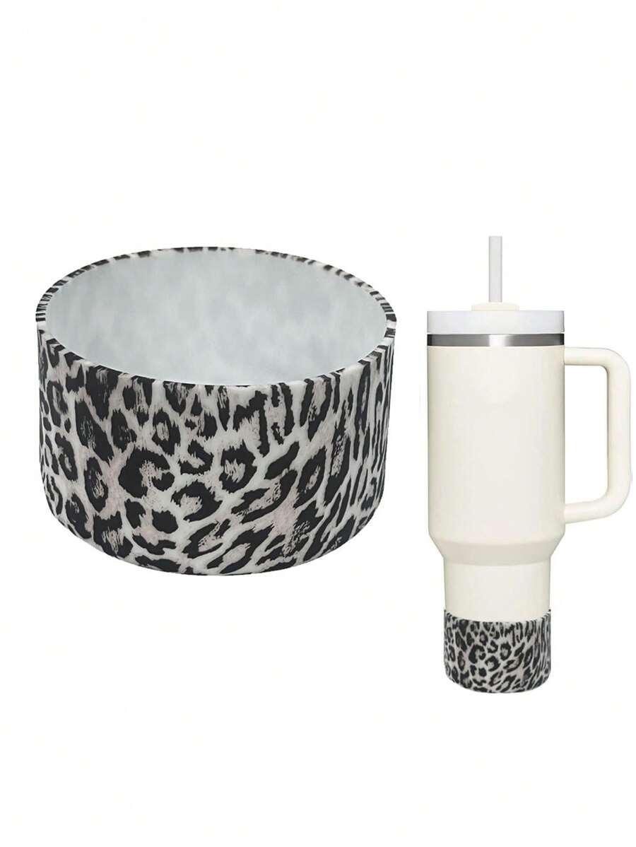 1pc Leopard Print Silicone Boot For  Cup,Reduces Noise Scratches Protective Water Bottle Bottom Sleeve Cover, Cup Accessories. - Multicolor - View 1