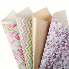 6Pcs Faux Leather Sheets Geometry Fish Scale Printed Synthetic Leather Fabric Set For DIY Earrings Hair Bows Crafts Accessories Thanksgiving, New Year's Gifts - Multicolor - View 5