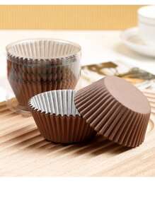 100入組烘焙杯蛋糕杯,防油松餅杯巧克力蛋糕紙托,pvc圓柱包裝,適用於婚禮、生日、嬰兒派對或節日派對 - 棕色 - 查看 2