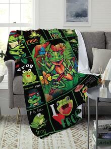1pc Frog Printed Modern Polyester Flannel Square Blanket Suitable For Living Room, Bedroom - Multicolor - View 3